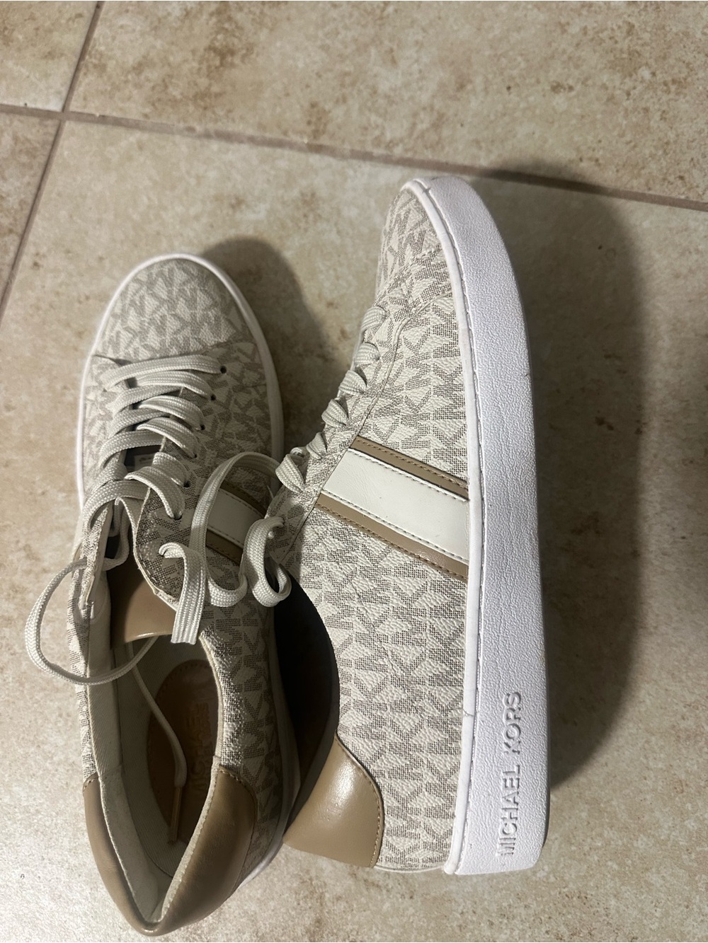 Michael Kors Beige Logo-Print Platform Lace-Up Sneakers